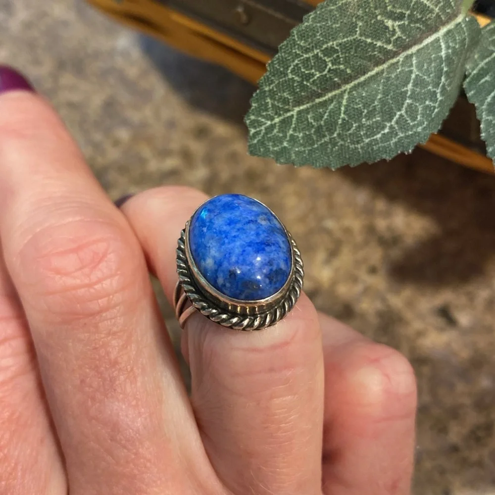 Blue Stone Silver Ring Size Around 4.75